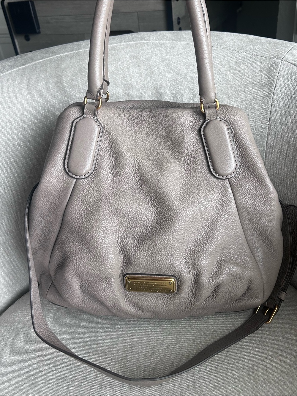 Marc by Marc Jacobs Pebbled Leather Satchel in Taupe Gray